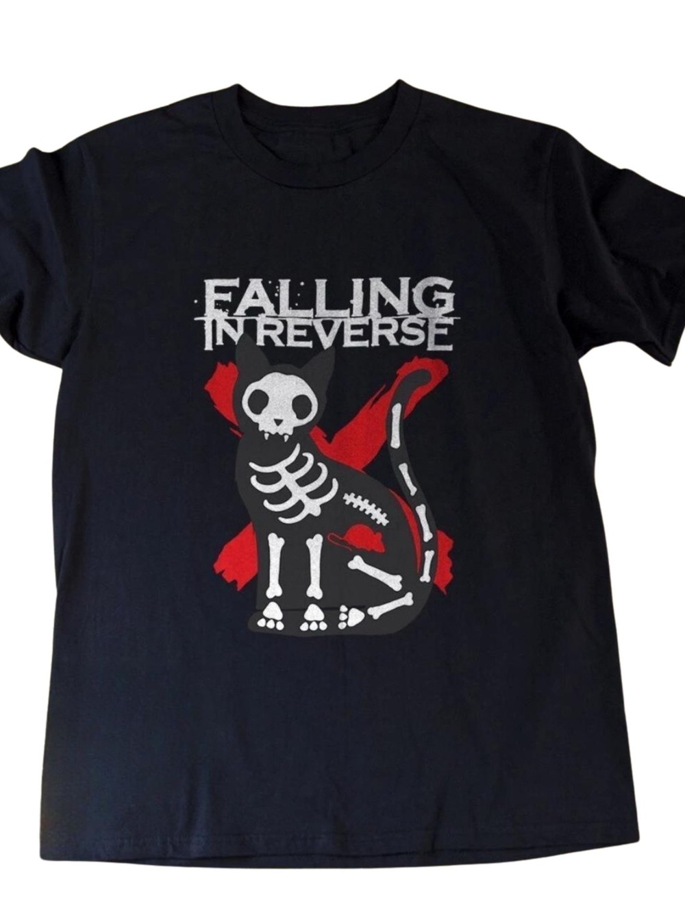 Gildan Falling In Reverse Black Graphic Band Tee - Skeleton Cat